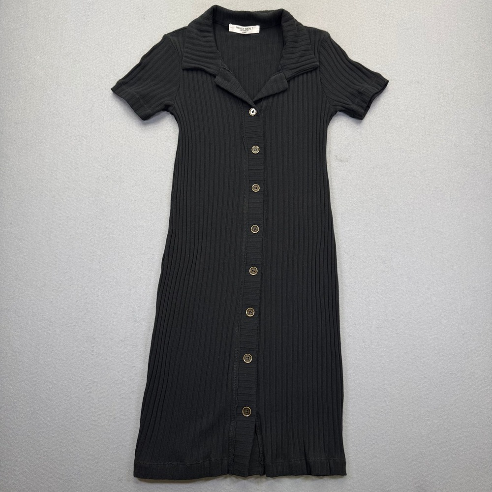Project Social T Hideaway‎ Button Front Sweater Dress Black Ribbed XS